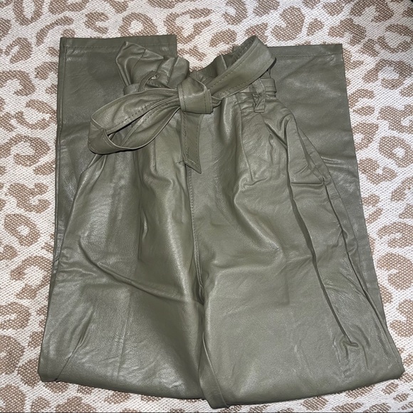 Venti 6 Paperbag Leather Green Pants - Picture 2 of 5